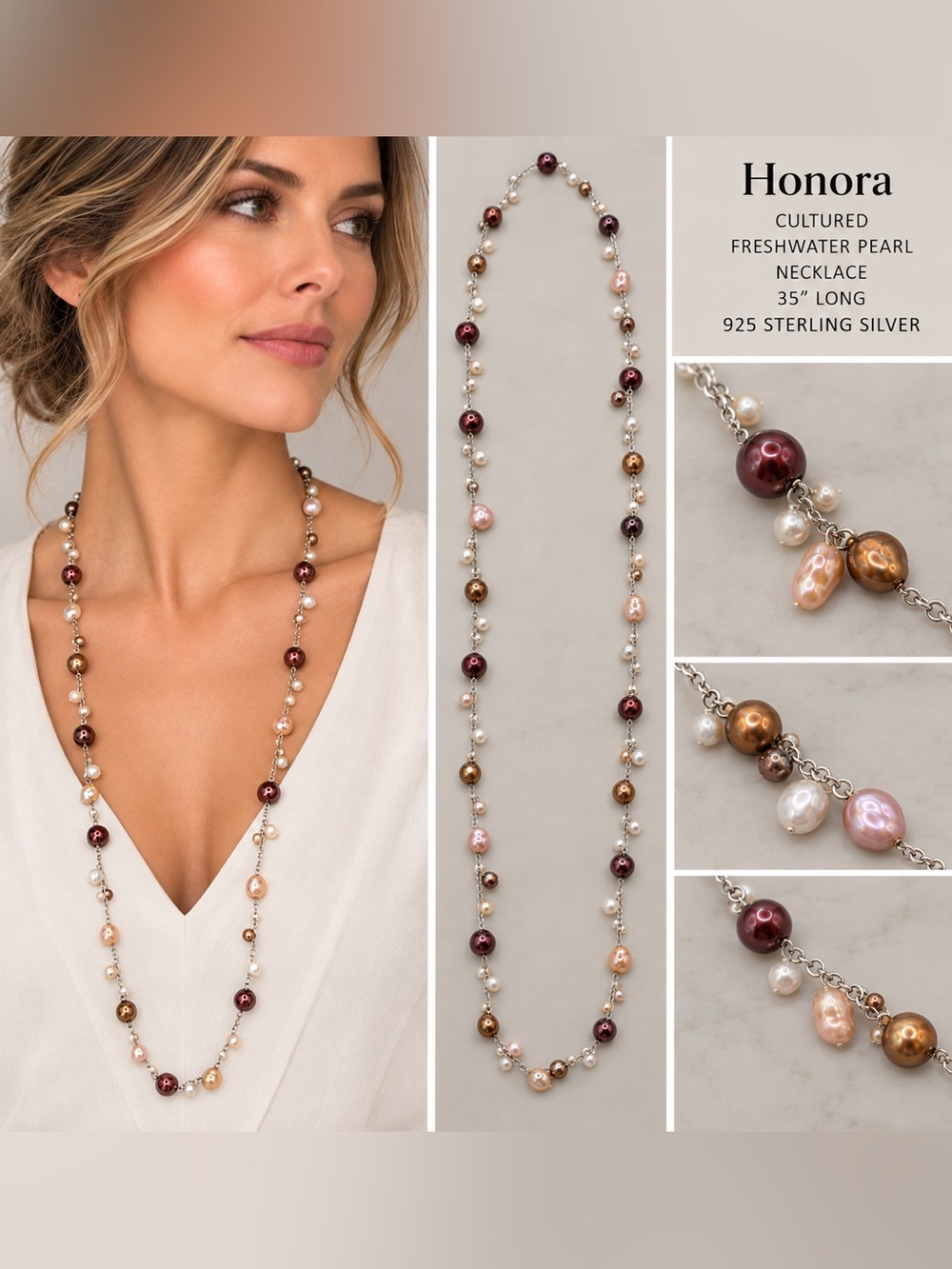 Honora Cultured Freshwater Pearl 925 Sterling Silver 35" Long Station Necklace